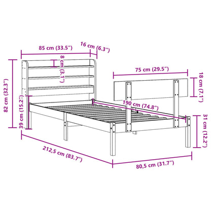 Bedframe zonder matras massief grenenhout wit 75x190 cm