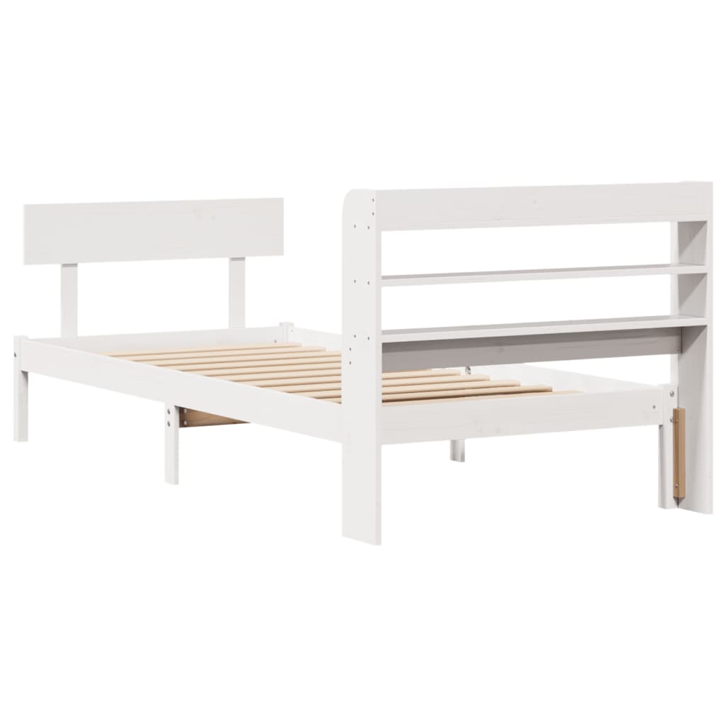 Bedframe zonder matras massief grenenhout wit 75x190 cm