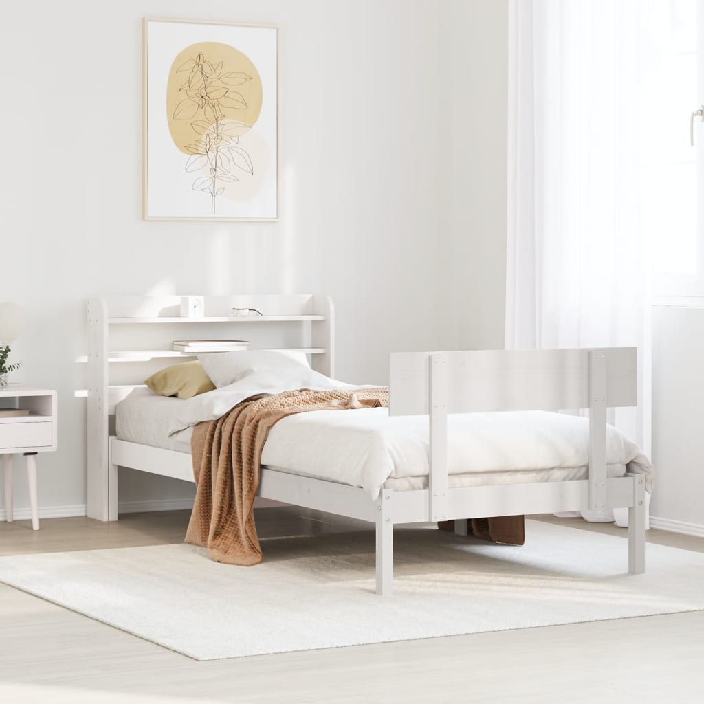 Bedframe zonder matras massief grenenhout wit 90x190 cm