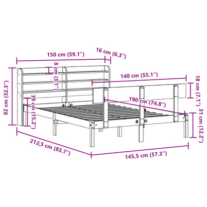 Bedframe zonder matras massief grenenhout wit 140x190 cm