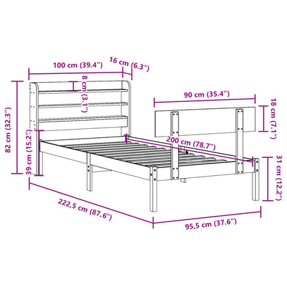Bedframe zonder matras massief grenenhout wit 90x200 cm