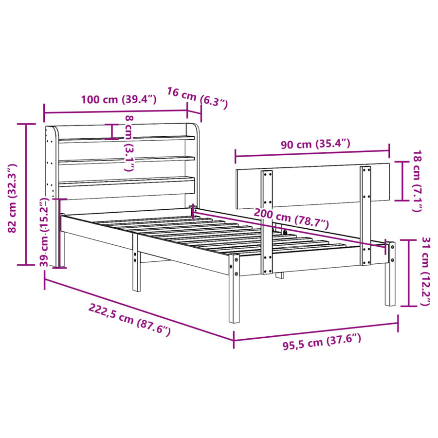 Bedframe zonder matras massief grenenhout wit 90x200 cm