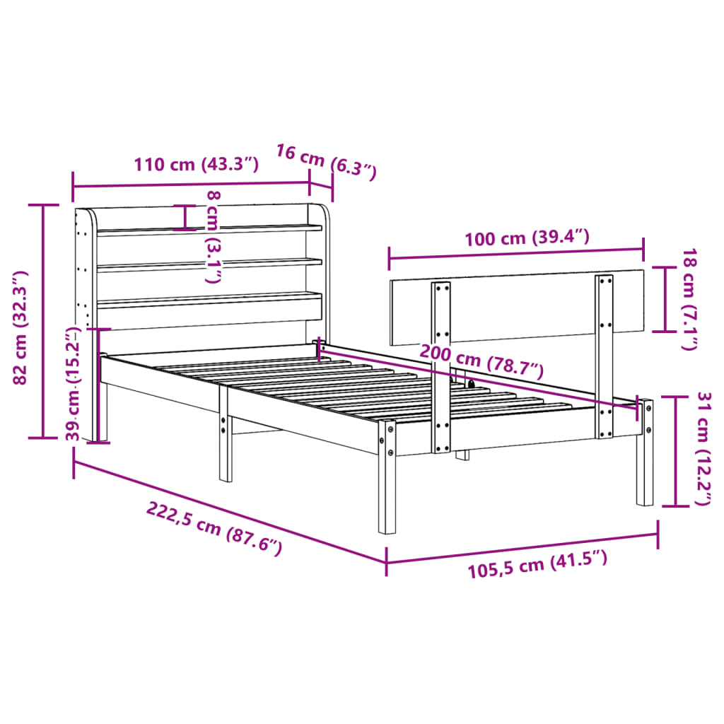 Bedframe zonder matras massief grenenhout wit 140x200 cm