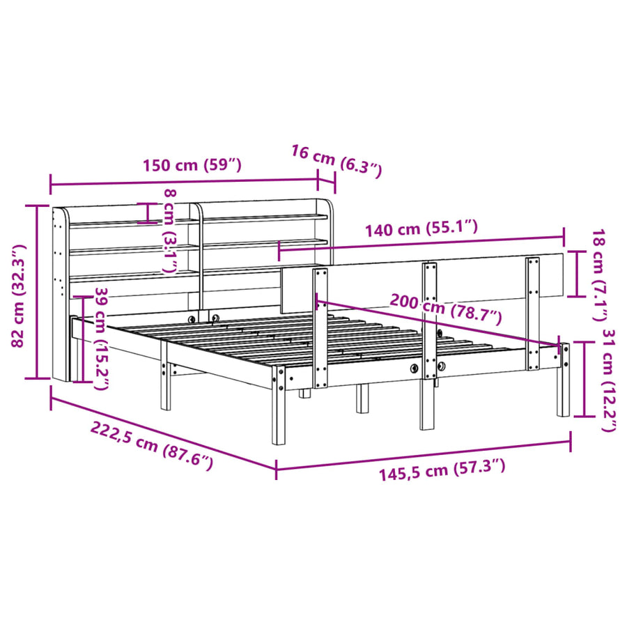 Bedframe zonder matras massief grenenhout wit 140x200 cm