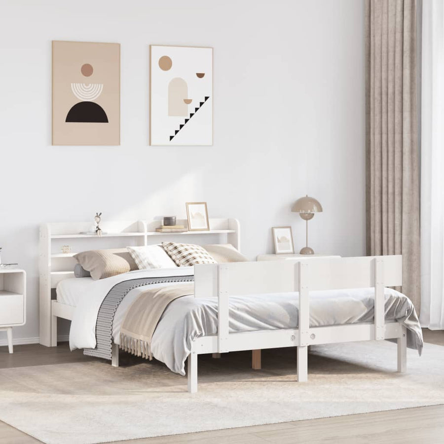 Bedframe zonder matras massief grenenhout wit 150x200 cm