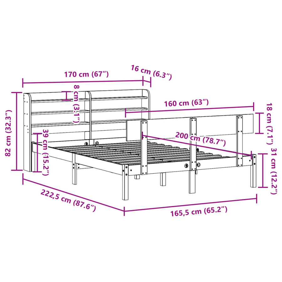 Bedframe zonder matras massief grenenhout 160x200 cm
