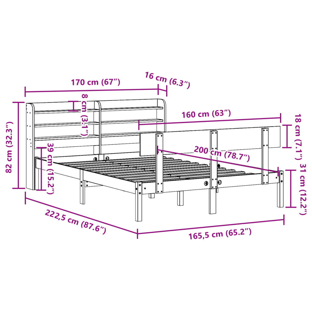 Bedframe zonder matras massief grenenhout wit 160x200 cm