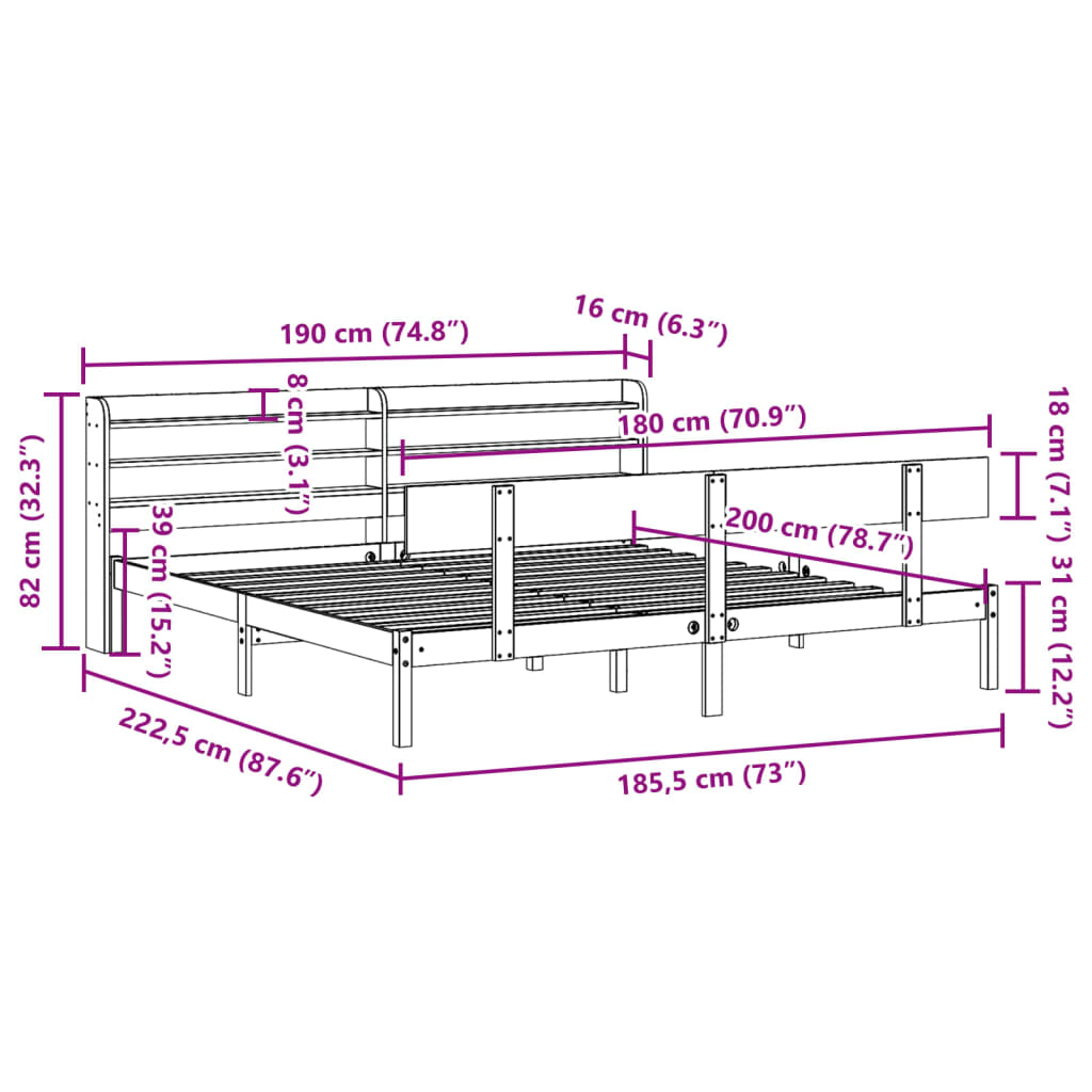 Bedframe zonder matras massief grenenhout 180x200 cm