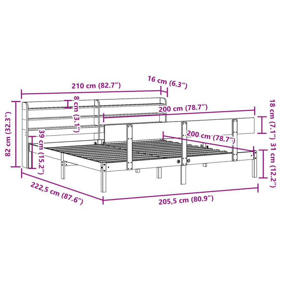 Bedframe zonder matras massief grenenhout 200x200 cm