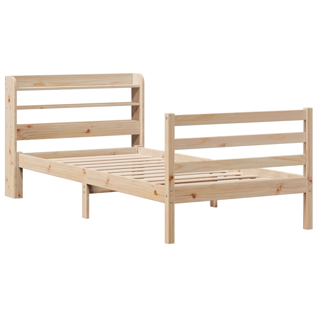 Bedframe met hoofdbord massief grenenhout 75x190 cm