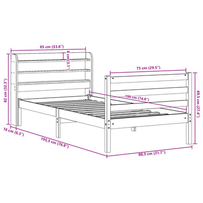 Bedframe met hoofdbord massief grenenhout 75x190 cm