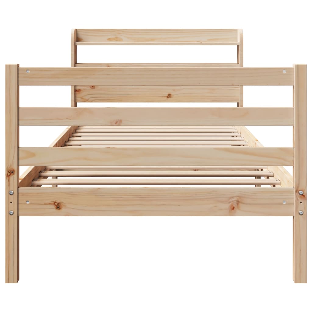 Bedframe met hoofdbord massief grenenhout 75x190 cm