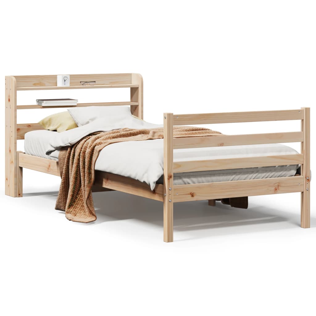 Bedframe met hoofdbord massief grenenhout 75x190 cm