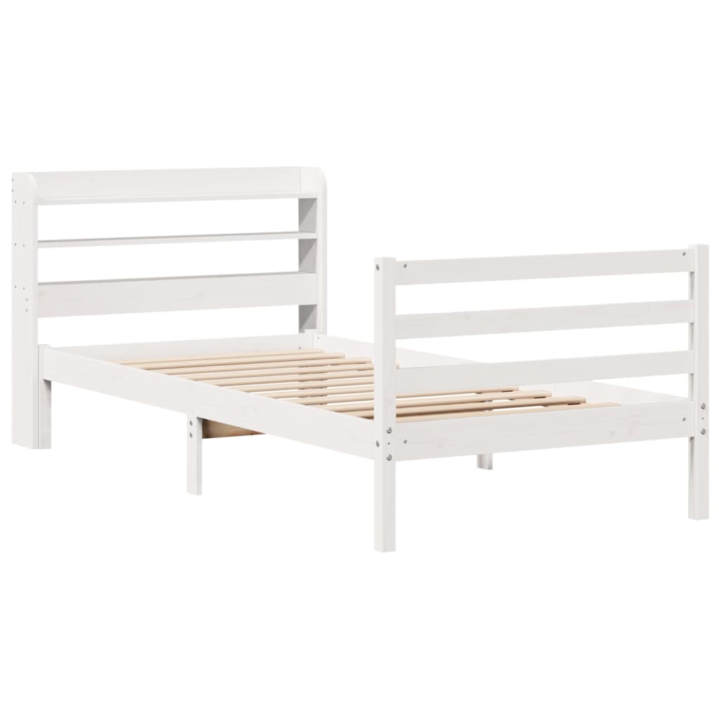 Bedframe met hoofdbord massief grenenhout wit 75x190 cm