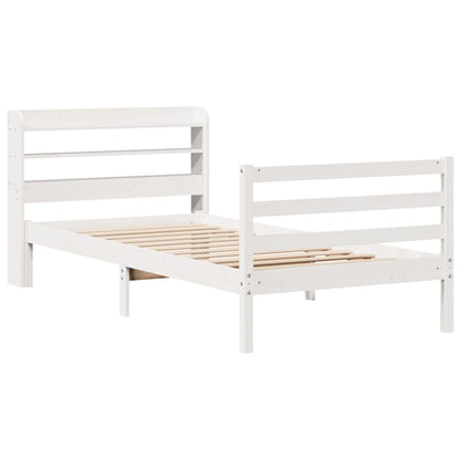 Bedframe met hoofdbord massief grenenhout wit 75x190 cm
