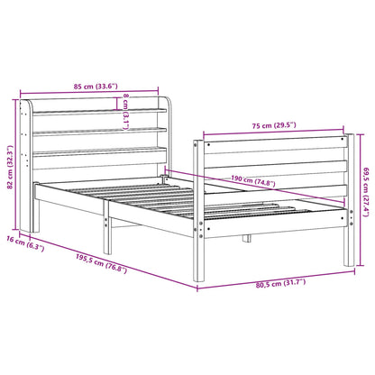 Bedframe met hoofdbord massief grenenhout wit 75x190 cm