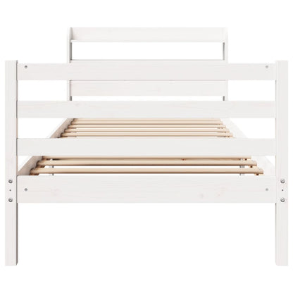 Bedframe met hoofdbord massief grenenhout wit 75x190 cm