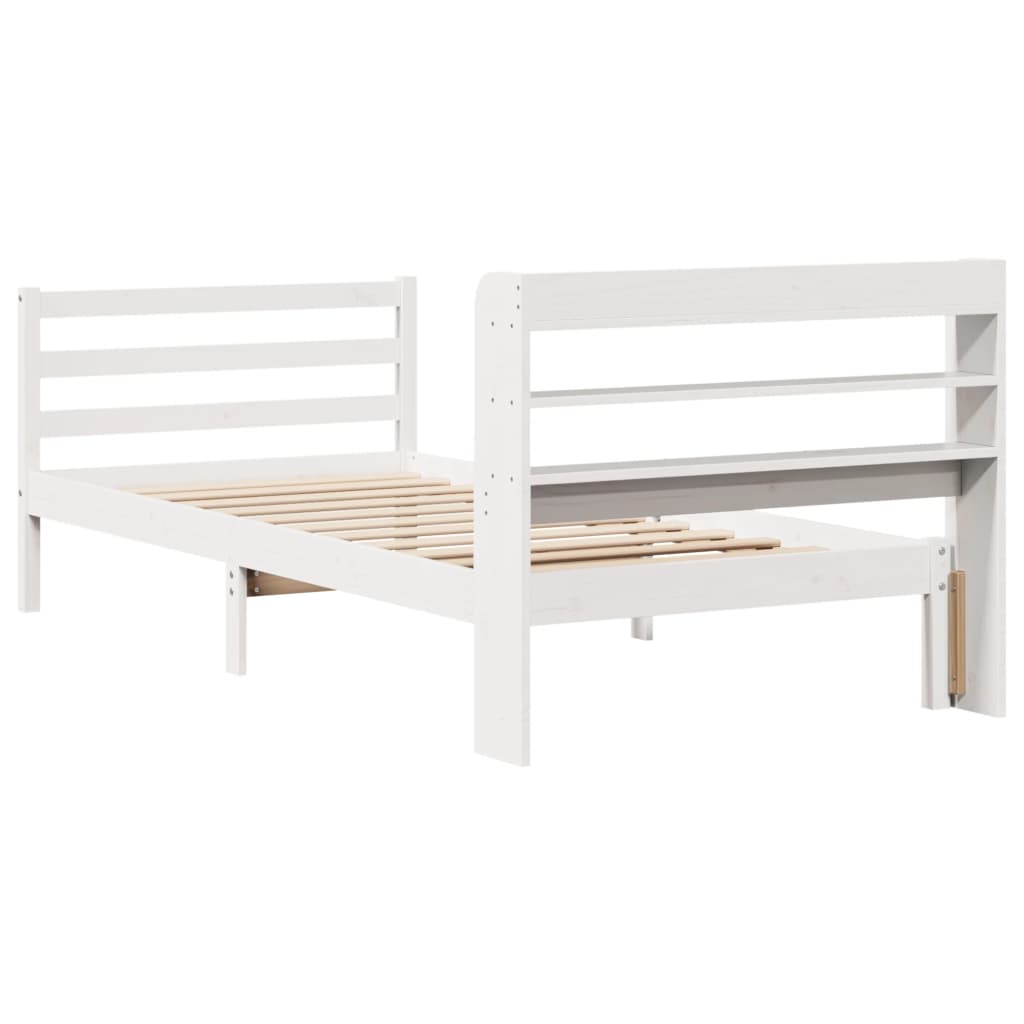 Bedframe met hoofdbord massief grenenhout wit 75x190 cm