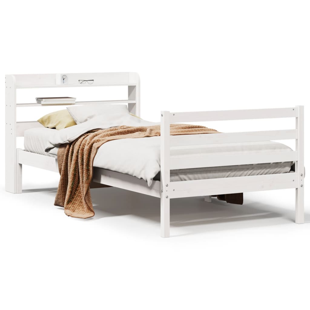 Bedframe met hoofdbord massief grenenhout wit 75x190 cm