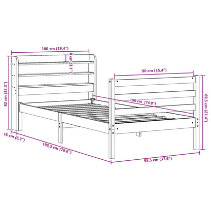 Bedframe met hoofdbord massief grenenhout 90x190 cm