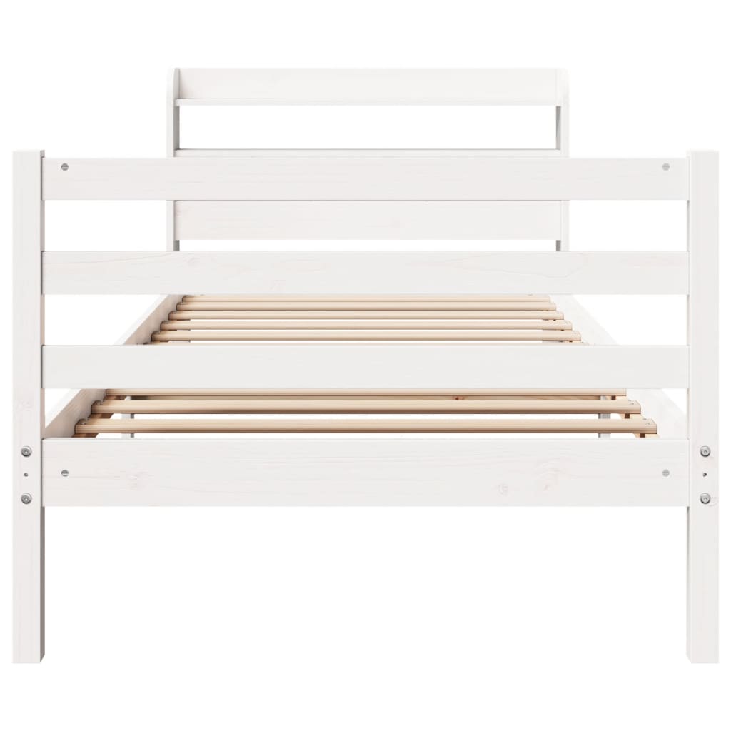 Bedframe met hoofdbord massief grenenhout wit 90x190 cm