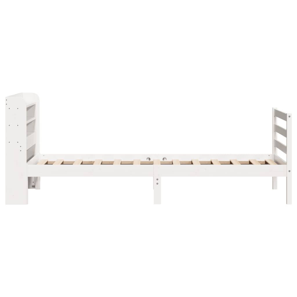 Bedframe met hoofdbord massief grenenhout wit 90x190 cm