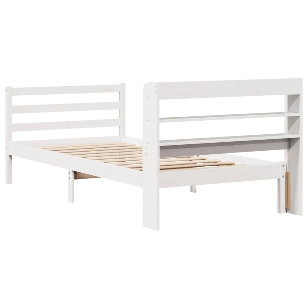 Bedframe met hoofdbord massief grenenhout wit 90x190 cm