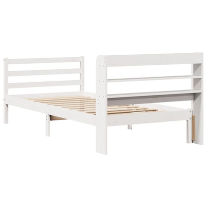 Bedframe met hoofdbord massief grenenhout wit 90x190 cm