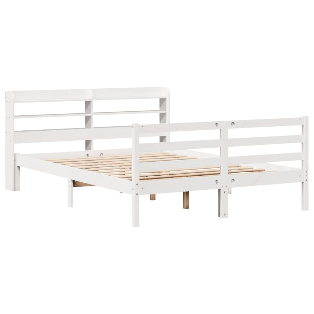 Bedframe met hoofdbord massief grenenhout wit 135x190 cm