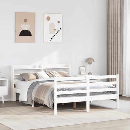 Bedframe met hoofdbord massief grenenhout wit 135x190 cm