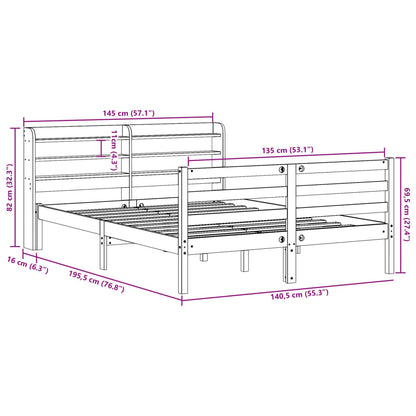 Bedframe met hoofdbord massief grenenhout wit 135x190 cm