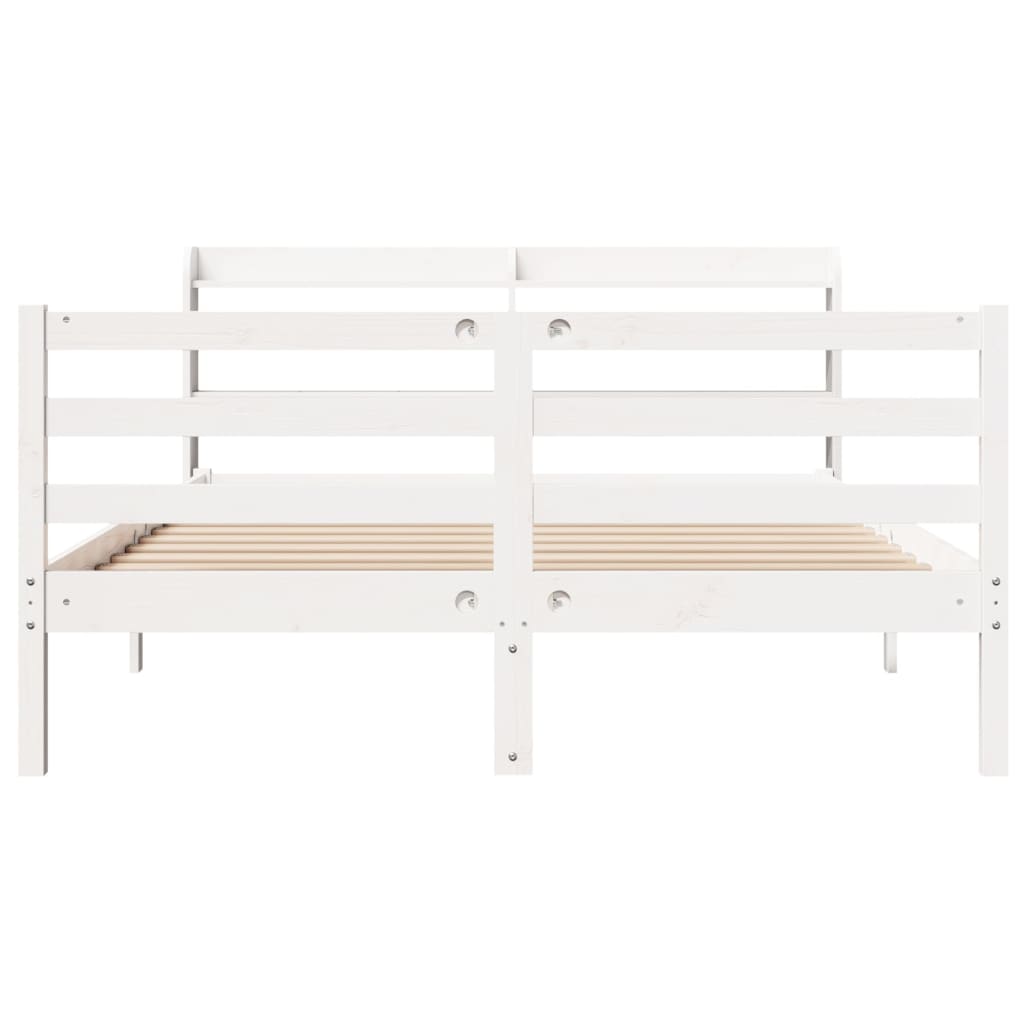 Bedframe met hoofdbord massief grenenhout wit 135x190 cm