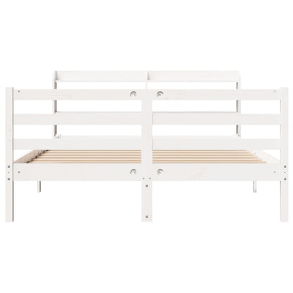 Bedframe met hoofdbord massief grenenhout wit 135x190 cm