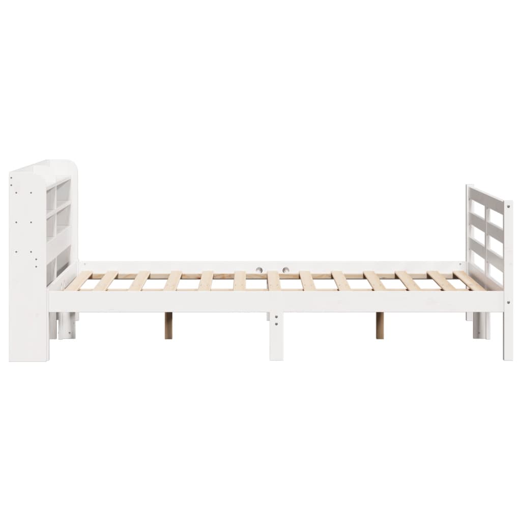 Bedframe met hoofdbord massief grenenhout wit 135x190 cm