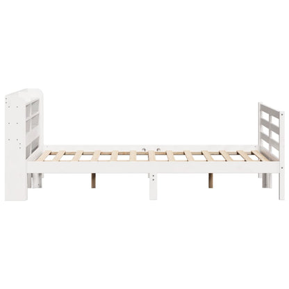 Bedframe met hoofdbord massief grenenhout wit 135x190 cm