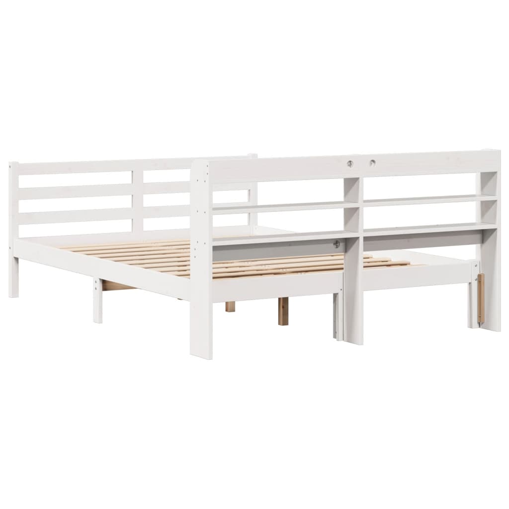 Bedframe met hoofdbord massief grenenhout wit 135x190 cm