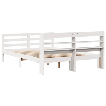 Bedframe met hoofdbord massief grenenhout wit 135x190 cm