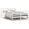 Bedframe met hoofdbord massief grenenhout wit 135x190 cm