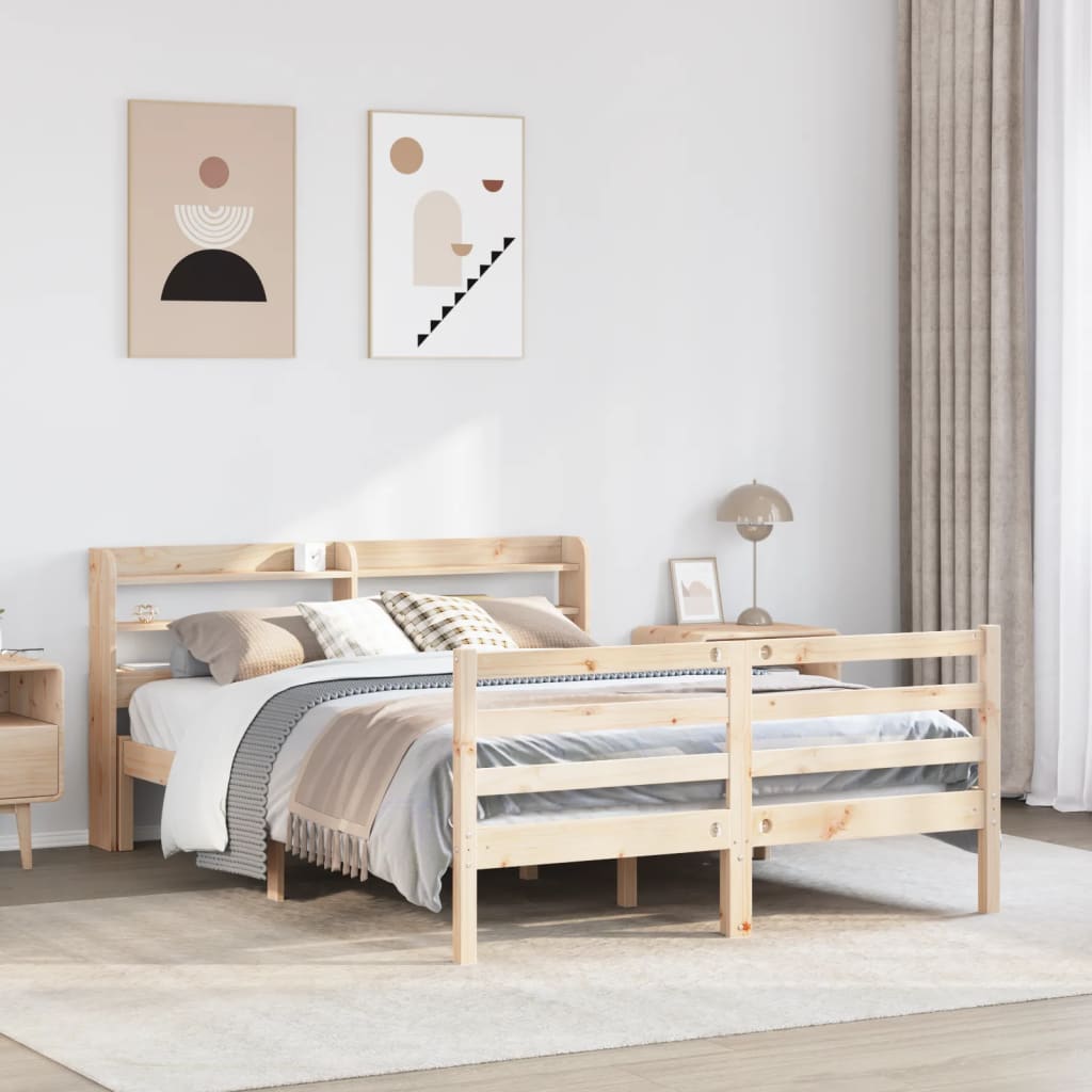 Bedframe met hoofdbord massief grenenhout 140x190 cm