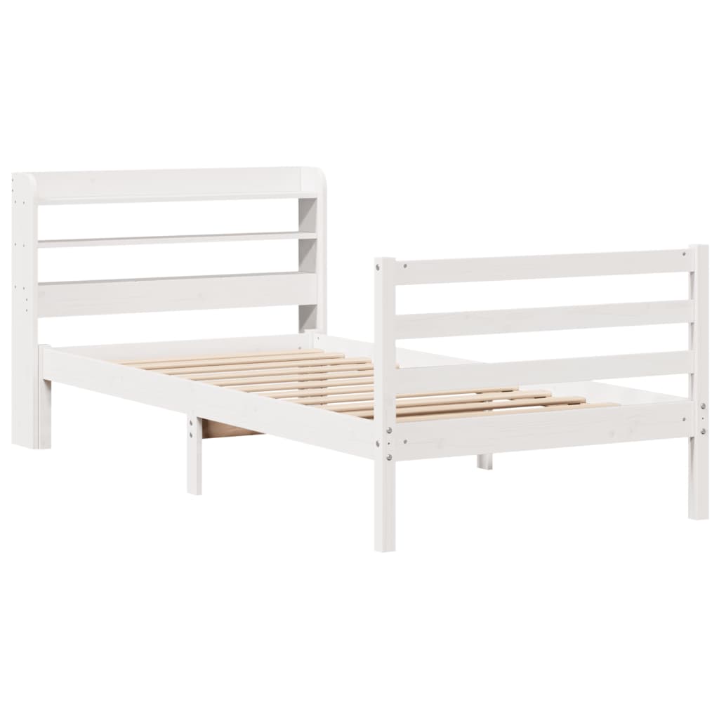 Bedframe met hoofdbord massief grenenhout wit 90x200 cm