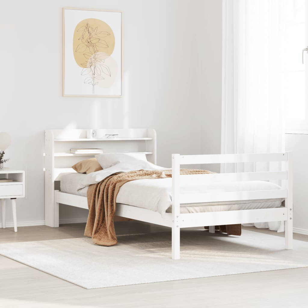 Bedframe met hoofdbord massief grenenhout wit 90x200 cm