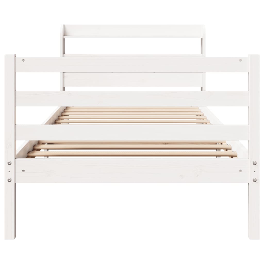 Bedframe met hoofdbord massief grenenhout wit 90x200 cm
