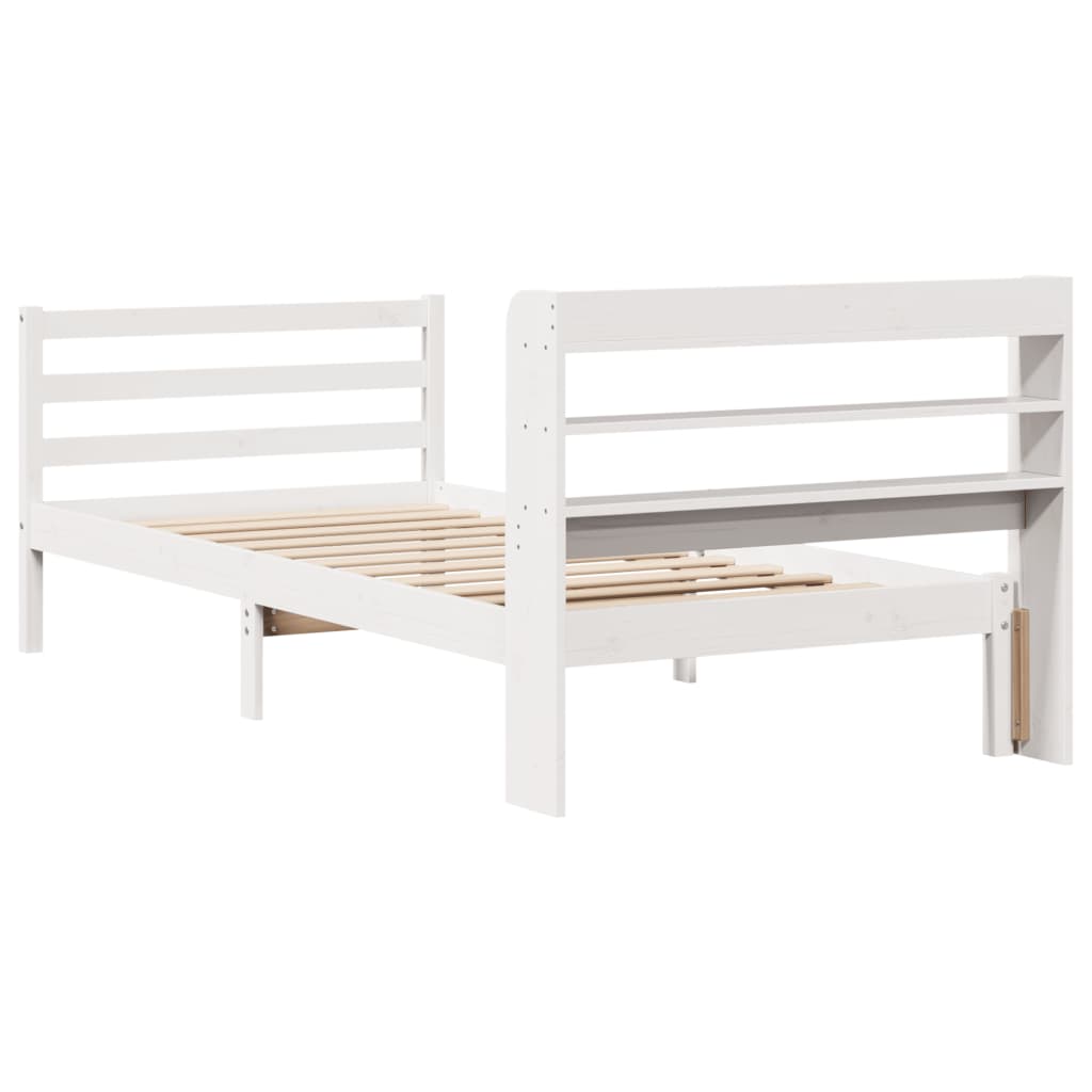 Bedframe met hoofdbord massief grenenhout wit 90x200 cm