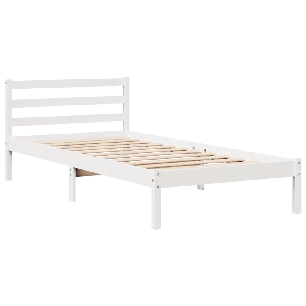 Bedframe met hoofdbord massief grenenhout wit 90x200 cm