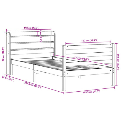 Bedframe met hoofdbord massief grenenhout 100x200 cm