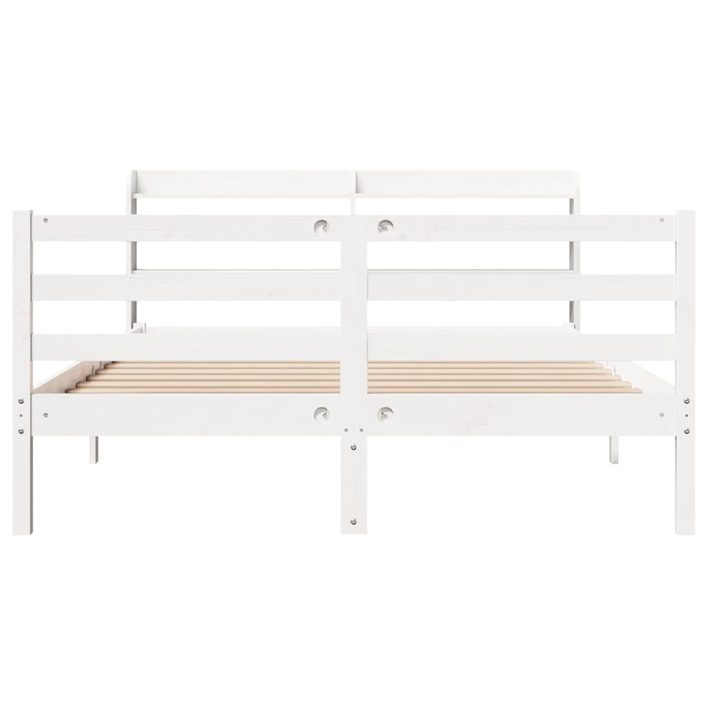 Bedframe met hoofdbord massief grenenhout wit 120x200 cm