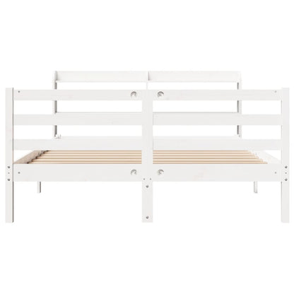 Bedframe met hoofdbord massief grenenhout wit 120x200 cm