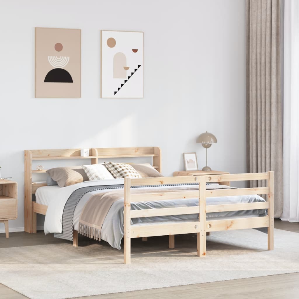 Bedframe met hoofdbord massief grenenhout wit 140x200 cm