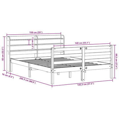 Bedframe met hoofdbord massief grenenhout wit 140x200 cm