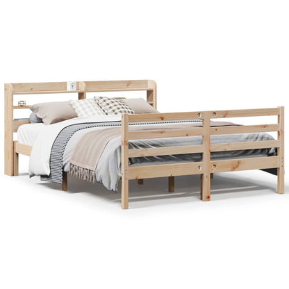 Bedframe met hoofdbord massief grenenhout wit 140x200 cm